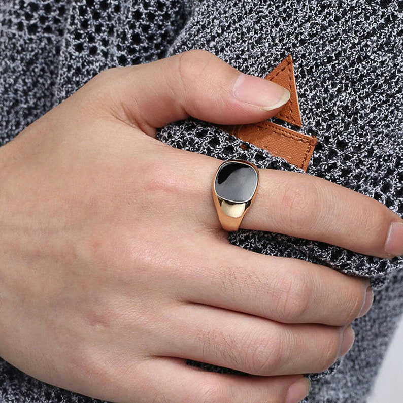 Hipster Ring For Men Black Onyx Ring Black Gemstone Signet Ring For Men 925 Silver Modern Men Ring Onyx Gemstone Cushion Signet Ring For Men