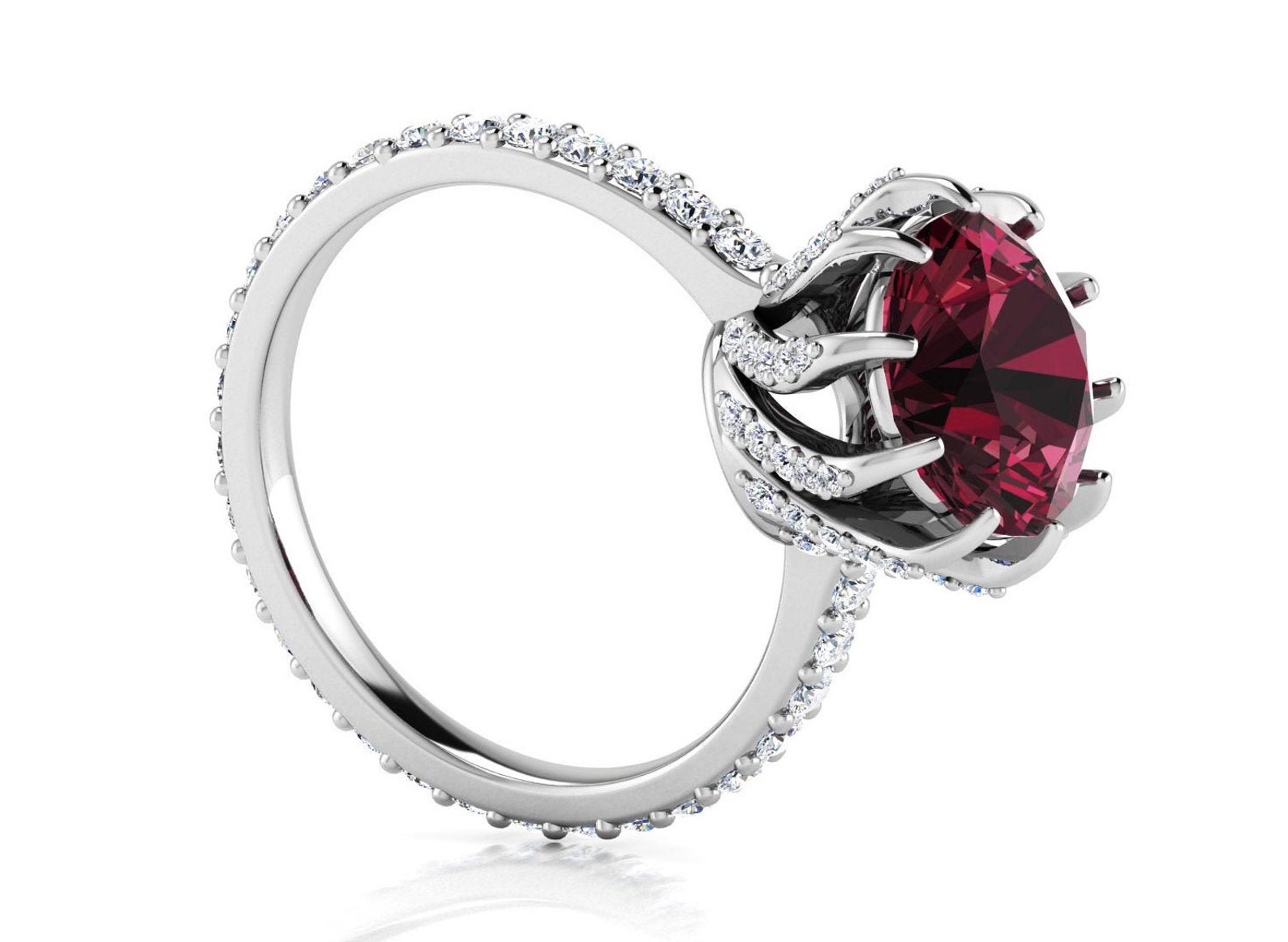 Red Solitaire Engagement Ring 925 Sterling Silver Etsy