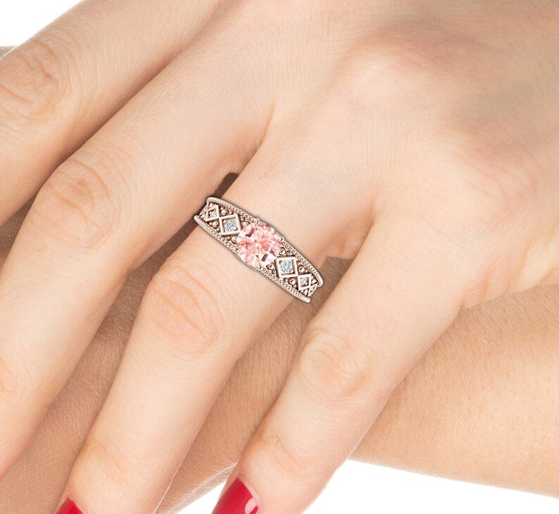 Rose Gold Art Deco Morganite Engagement Ring Women Art Deco Pink 14k Women Morganite Wedding Ring Sterling Silver Morganite Ring For Women