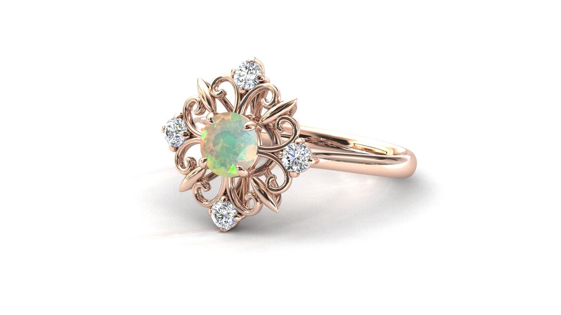 Unique Opal Engagement Ring Vintage Opal Wedding Ring for Etsy