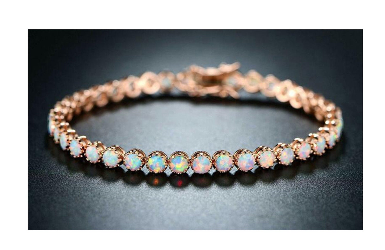 14k Rose Gold Opal Tennis Bracelet Natural Opal Bracelet | Etsy