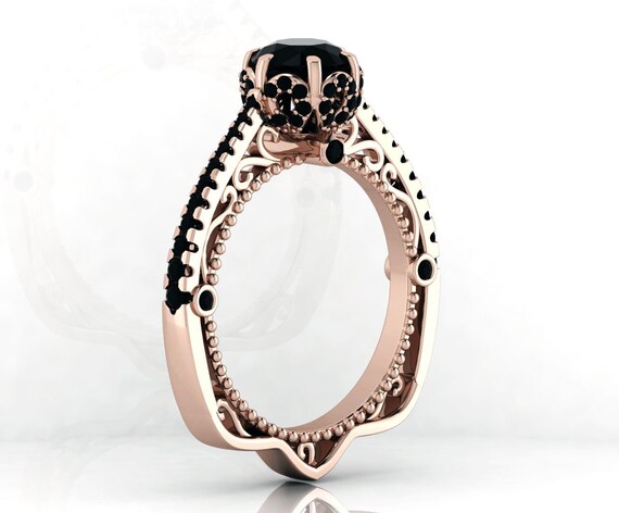 Unique Black Onyx Engagement Ring Black Onyx Antique Ring For Etsy