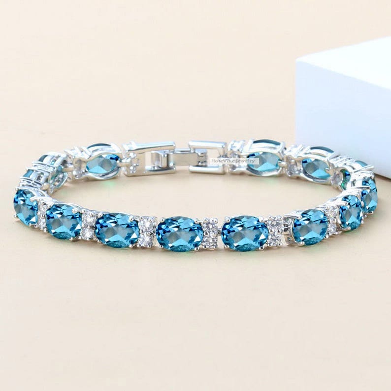 Swiss Blue Topaz Bracelet For Women 925 Sterling Silver | Etsy