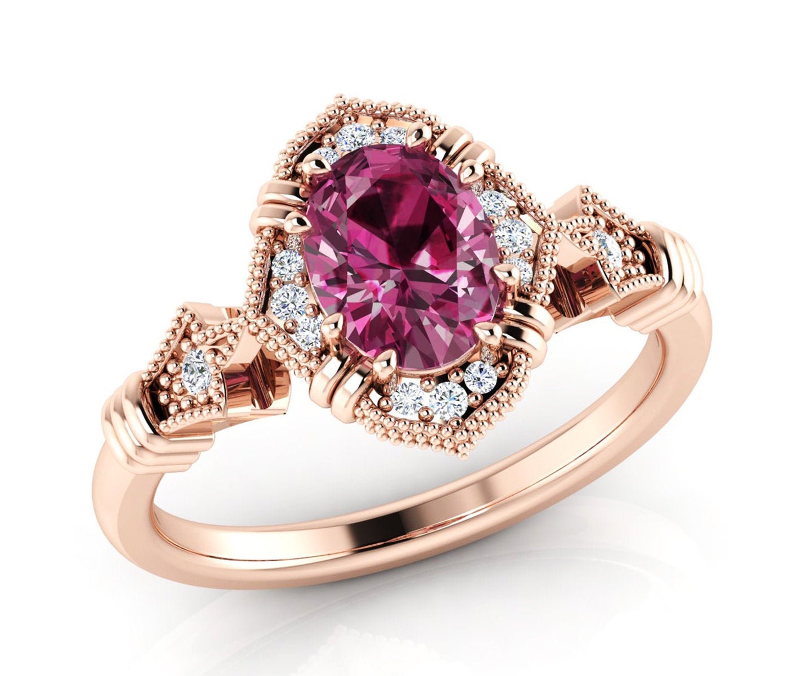 Rhodolite Engagement Ring 14k Rose Gold Rhodolite Etsy