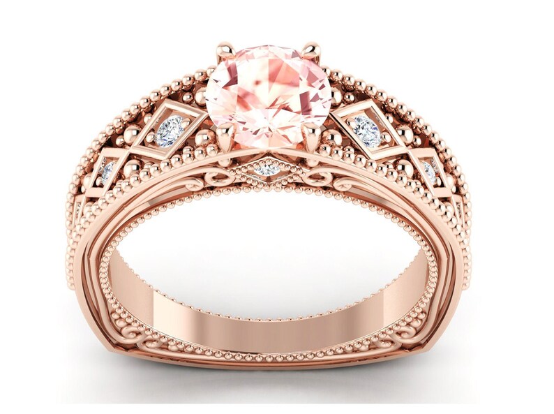 Rose Gold Art Deco Morganite Engagement Ring Women Art Deco Pink 14k Women Morganite Wedding Ring Sterling Silver Morganite Ring For Women
