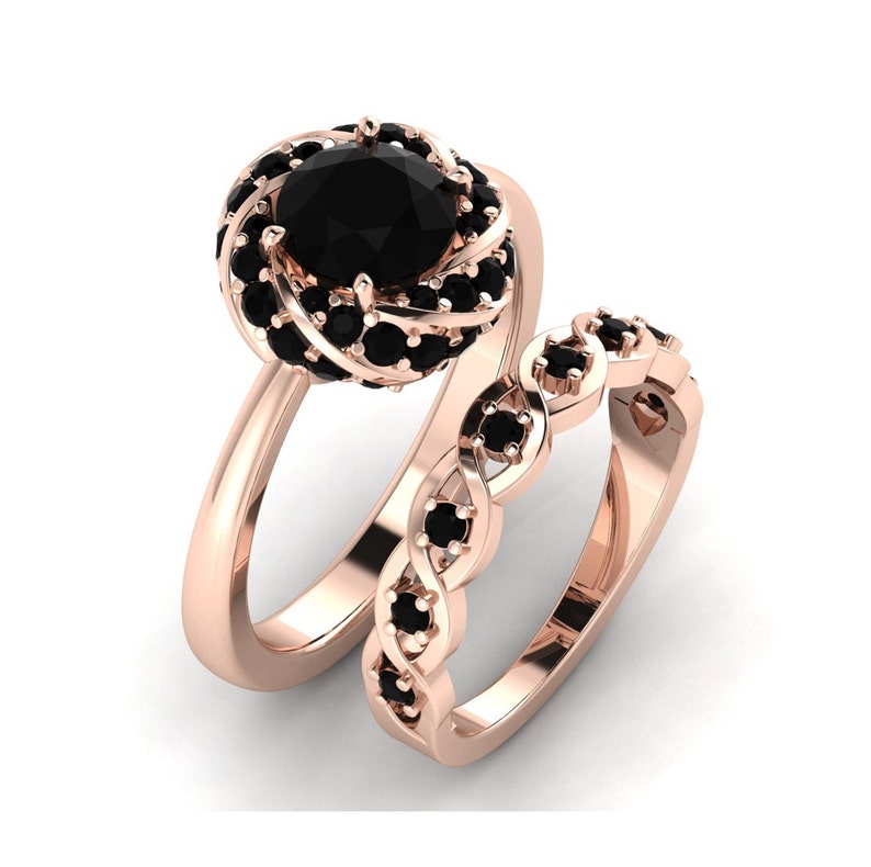 Black Onyx Engagement Ring Set Black Onyx Stacking Ring