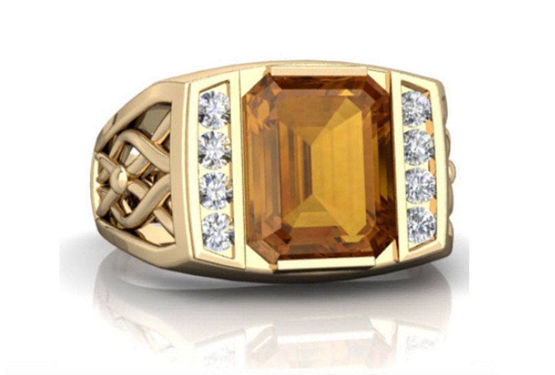 14k Yellow Gold Men Citrine Ring For Men 14k Birthstone Ring Etsy