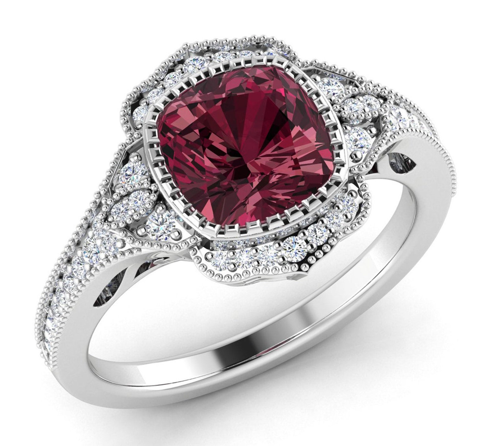 Cushion Cut Halo Engagement Ring 925 Sterling Silver Etsy