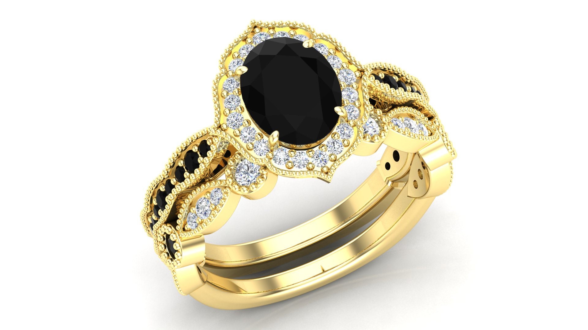Black Onyx Vintage Bridal Set Black Onyx Engagement Ring