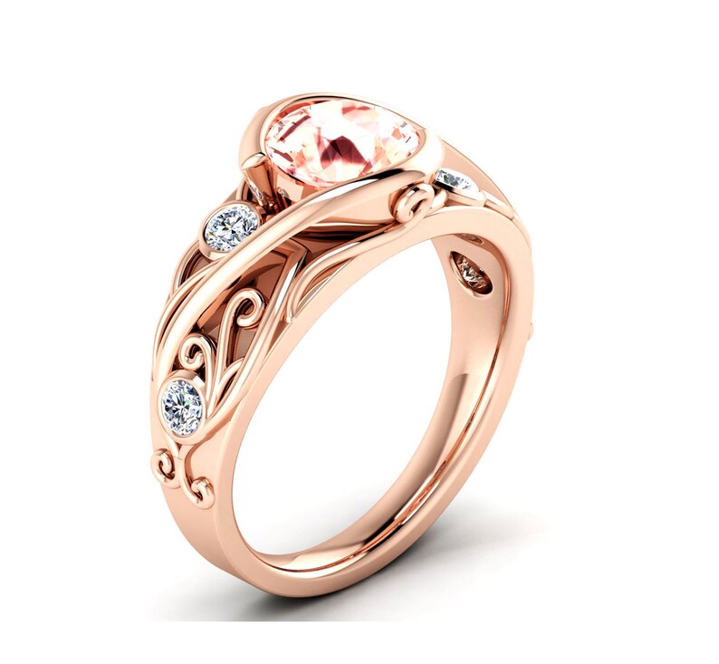 14k Rose Gold Art Deco Morganite Engagement Ring 925 Unique Art Deco Filigree Wedding Ring For Women Sterling Silver Morganite Wedding Ring