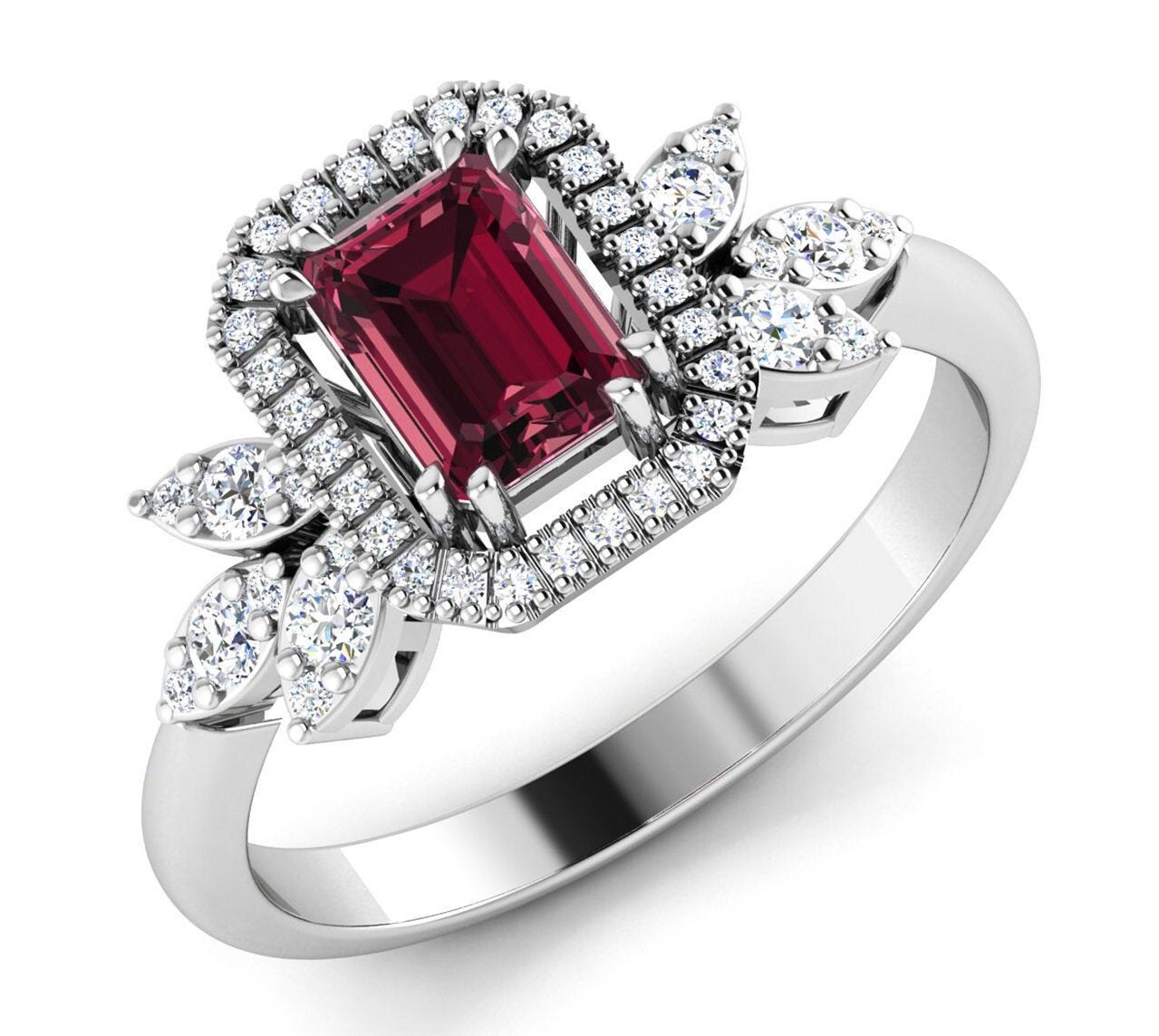 Emerald Cut Halo Engagement Ring 925 Sterling Silver Etsy