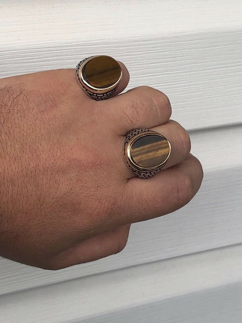 Vintage Tiger Eye Man Ring 925 Silver Men Gemstone Signet Ring Tiger Eye Gemstone Ring For Man 925 Silver Unique Statement Ring Gift for Him