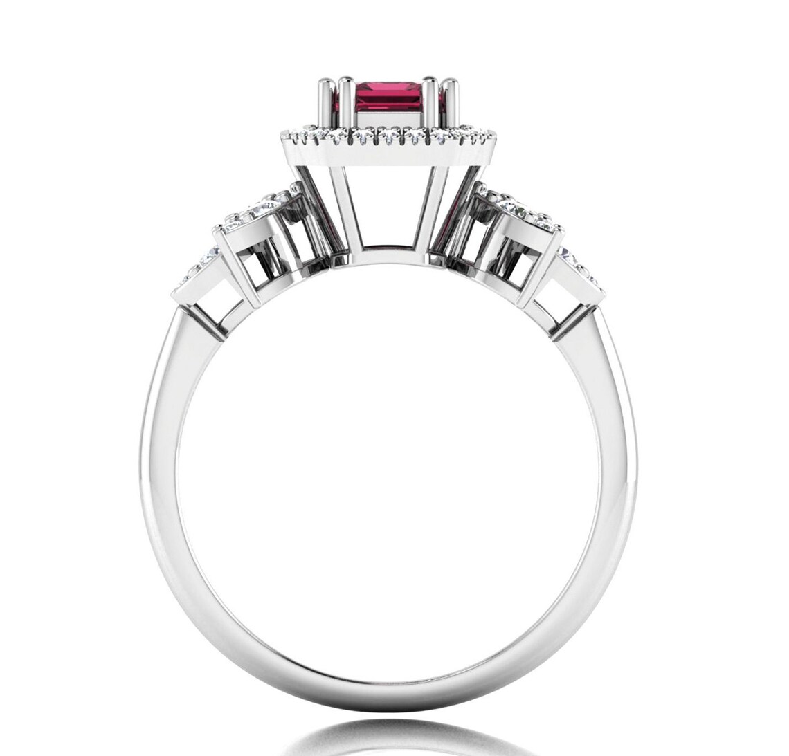 Emerald Cut Halo Engagement Ring 925 Sterling Silver Etsy