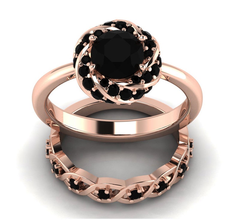 Black Onyx Engagement Ring Set Black Onyx Stacking Ring