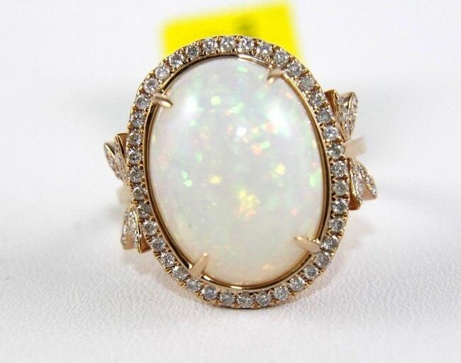 Vintage 8.7 Carat Opal Ring For Women 14k Gold Opal Diamond | Etsy