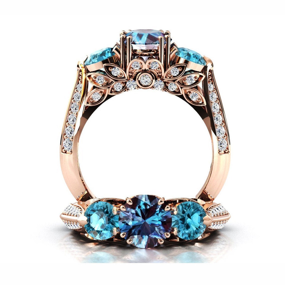 Alexandrite and Blue Moissanite Engagement Ring Vintage Etsy