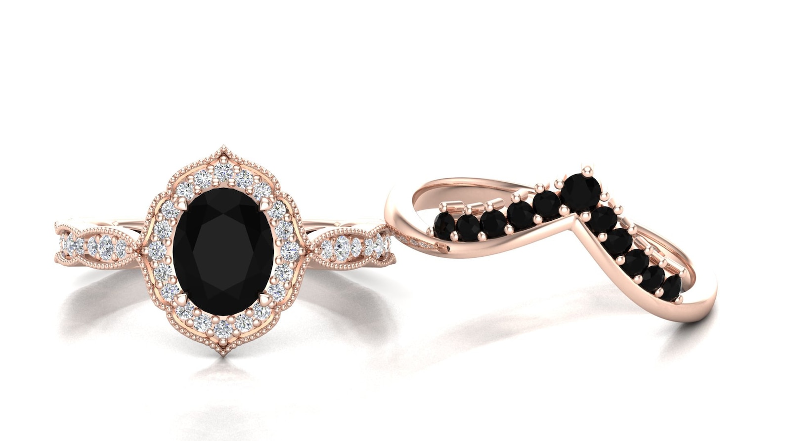 Black Onyx Wedding Ring Set Black Onyx Vintage Bridal Ring Set Etsy