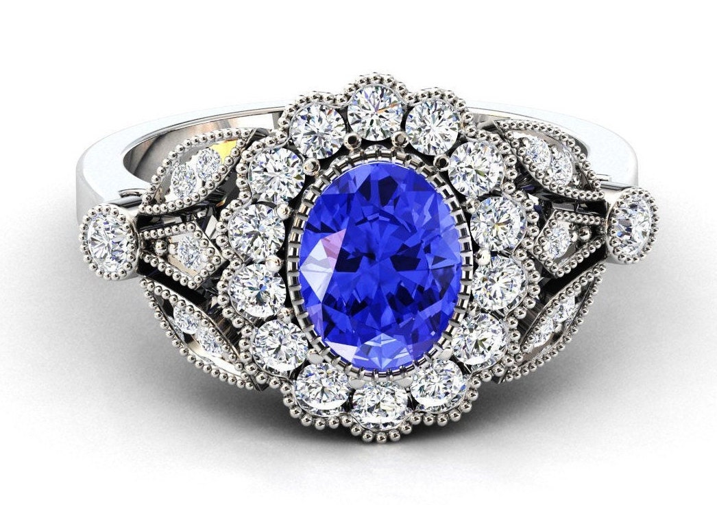 Vivid Blue D'Block AAA Tanzanite Wedding Ring in Solid Etsy