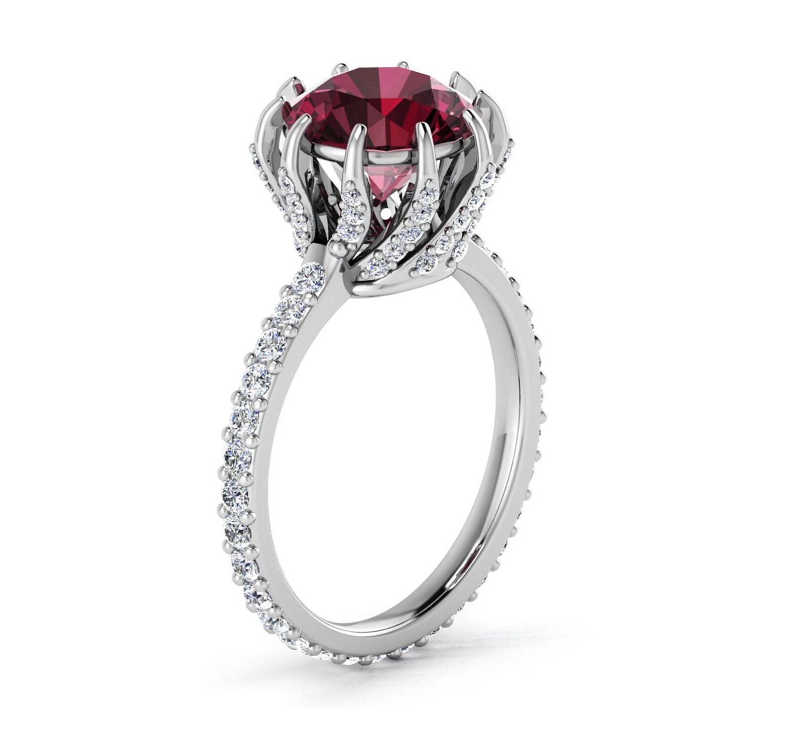 Red Solitaire Engagement Ring 925 Sterling Silver Etsy