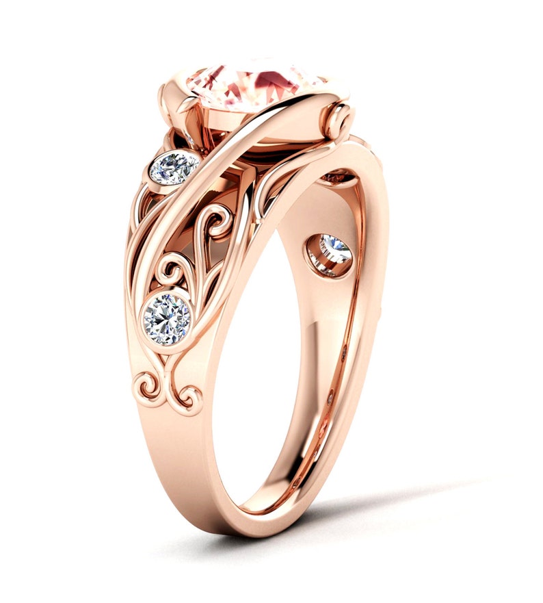 14k Rose Gold Art Deco Morganite Engagement Ring 925 Unique Art Deco Filigree Wedding Ring For Women Sterling Silver Morganite Wedding Ring