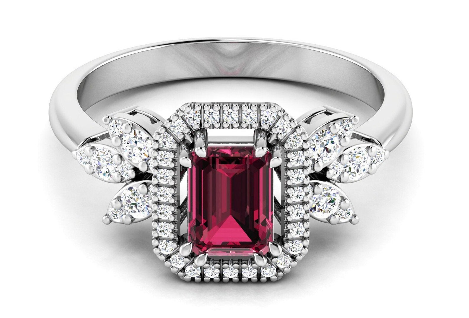 Emerald Cut Halo Engagement Ring 925 Sterling Silver Etsy