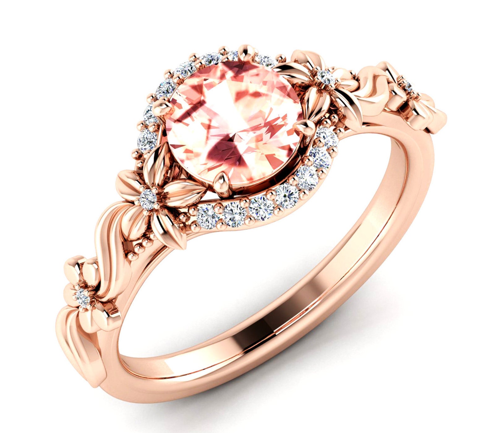 14k Rose Gold Engagement Ring Art Deco Etsy