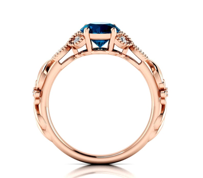 Art Deco Floral Ring Rose Gold London Blue Topaz Engagement | Etsy