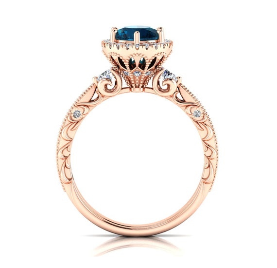 Vintage Art Deco London Blue Topaz Engagement Ring Sterling | Etsy