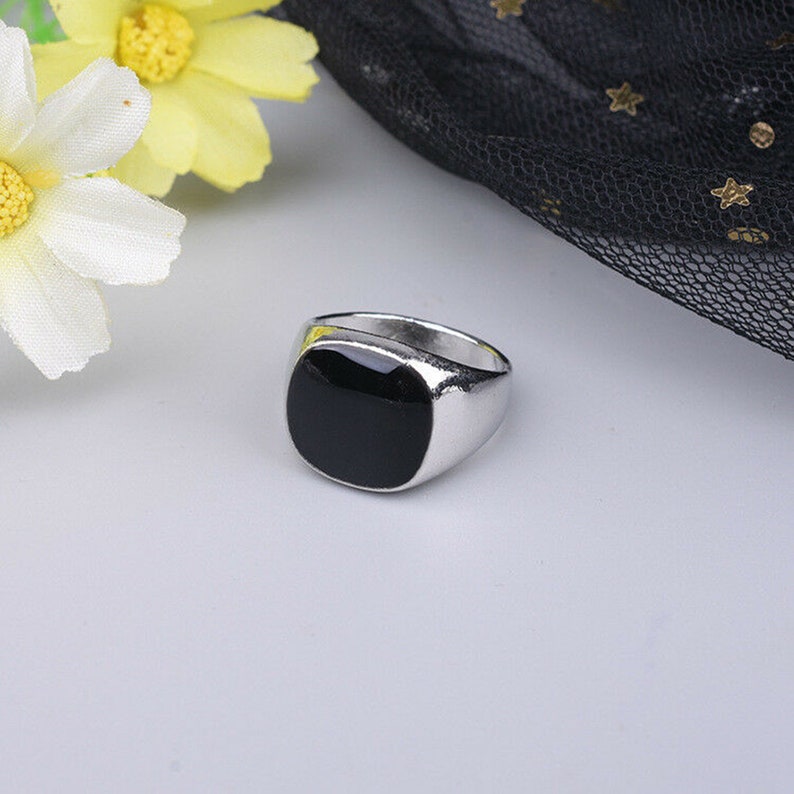 Hipster Ring For Men Black Onyx Ring Black Gemstone Signet Ring For Men 925 Silver Modern Men Ring Onyx Gemstone Cushion Signet Ring For Men