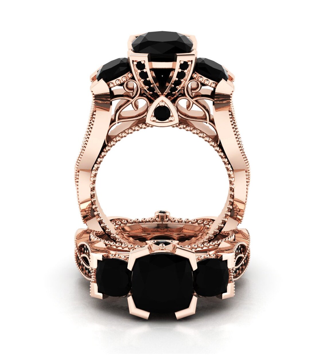 Unique Black Onyx Engagement Ring Vintage Filigree Art Deco Etsy