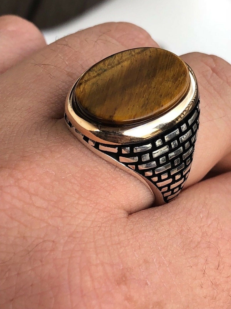 Vintage Tiger Eye Man Ring 925 Silver Men Gemstone Signet Ring Tiger Eye Gemstone Ring For Man 925 Silver Unique Statement Ring Gift for Him