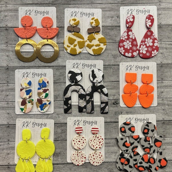 Clearance Sale Bin- Handmade Polymer Clay Statement Earrings/9 Styles to choose from!