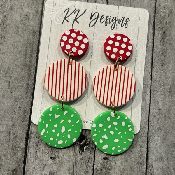 Unique Handmade Polymer Clay Statement Earrings/ Colorful Christmas Dangles- So lightweight & so comfy!