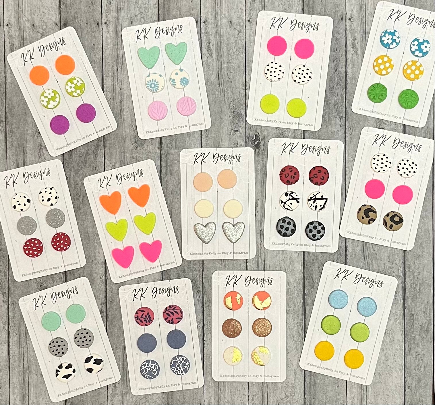 Handmade Polymer Clay Statement Stud Earring Pairs// Many styles and Colors to choose from- Mix & Match also available upon request