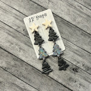 Handmade Polymer Clay Statement Earrings/ Mini Christmas Tree Stacked Dangles/So lightweight and fun!