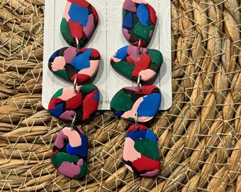 Handmade Polymer Clay Statement Earrings// Colorful  Stacked Dangles/ So cute & lightweight!