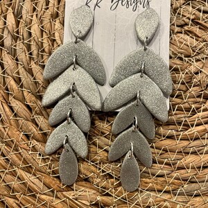 Unique Handmade Polymer Clay Statement Earrings/Silver Glitter Stacked Dangles- So lightweight for such a big Statement!