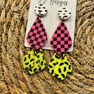 Unique Handmade Polymer Clay Statement Earrings/ Colorful Stacked Dangles- So much fun & so lightweight!