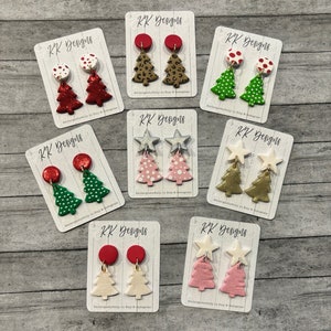 Unique Handmade Polymer Clay Statement Earrings/ Mini Colorful Christmas Tree Dangles- So lightweight & fun!