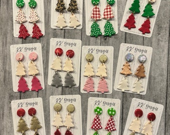 Unique Handmade Polymer Clay Statement Christmas Earrings/ !3 Styles! Mini Tree Stacked Dangles- So fun & lightweight!
