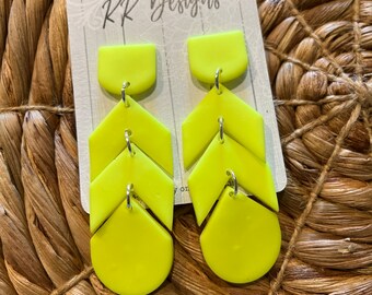 Handmade Polymer Clay Statement Earrings/Neon Stacked Dangles 2 colors!! Super cute & So Light!