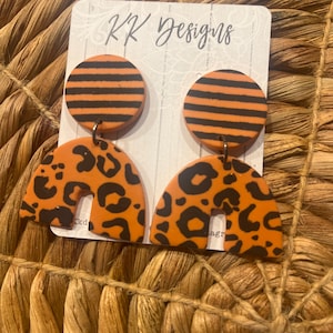 Unique Handmade Polymer Clay Statement Earrings/ Funky Leopard Arch Dangles- so fun and super lightweight!