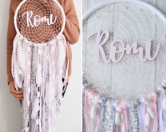 Large personalised name dreamcatcher wall hanging, choose your colour