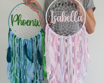 Large personalised name dreamcatcher wall hanging, choose your colour
