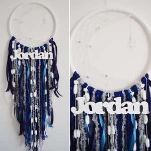 Choose your colours - large personalised name moon dreamcatcher wall hanging with glass crystal pendent