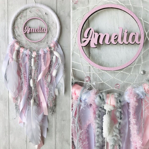 Personalised name dreamcatcher wall hanging, choose your colour