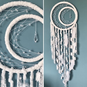 Crystal moon dreamcatcher in white