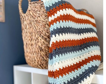 Rust, Navy, Light Blue, and Cream Handmade Crochet Blanket Crib Blanket