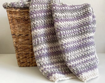 Purple Beige Gray Handmade Crochet Crib Baby Blanket