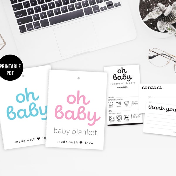 Printable: “Oh Baby” tags labels for knit crochet baby products, printable care tags, thankyou cards, contact cards, craft show prep, PDF
